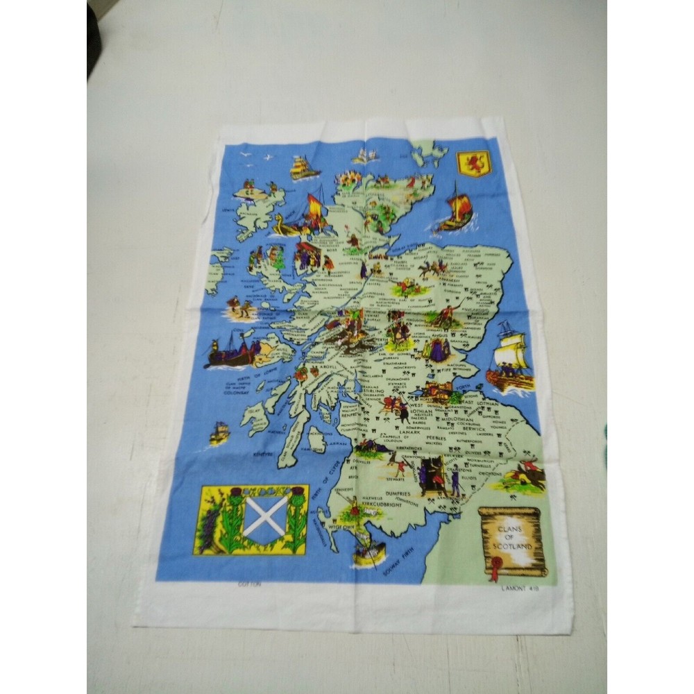 Vintage Lamont 419 CLANS OF SCOTLAND Cotton Map 31”x19” Rare Collectible